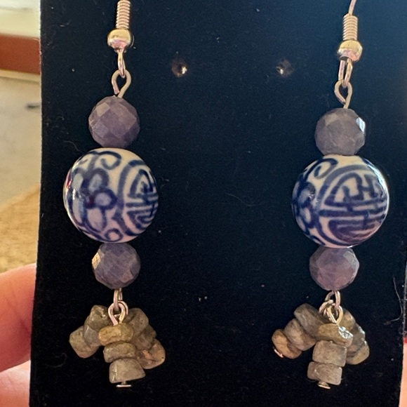Hand Crafted Jewelry - Hand Crafted Stone Apatite and Labradorite Beaded Earrings